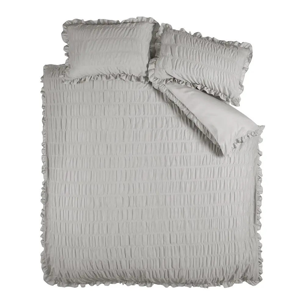 Lenjerie de pat gri din țesătură crep pentru pat de o persoană 135x200 cm Seersucker Frill – Catherine Lansfield