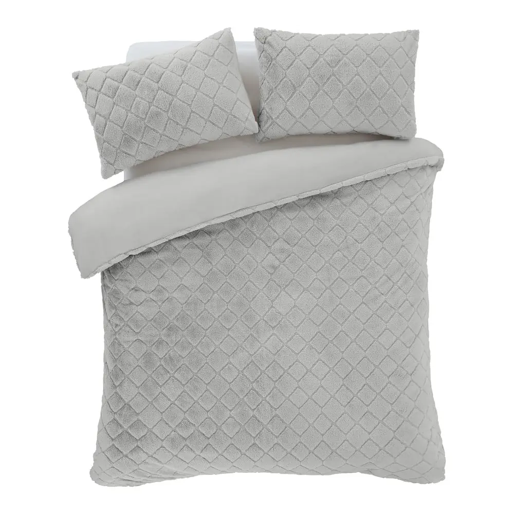 Lenjerie de pat gri din micropluș/cocolino pentru pat dublu 200x200 cm Cosy Diamond – Catherine Lansfield