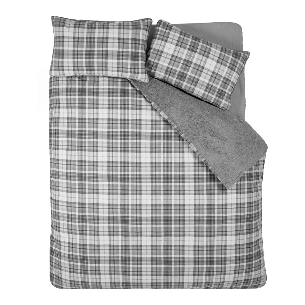 Lenjerie de pat gri din sherpa pentru pat de o persoană 135x200 cm Cosy Sherpa Check – Catherine Lansfield