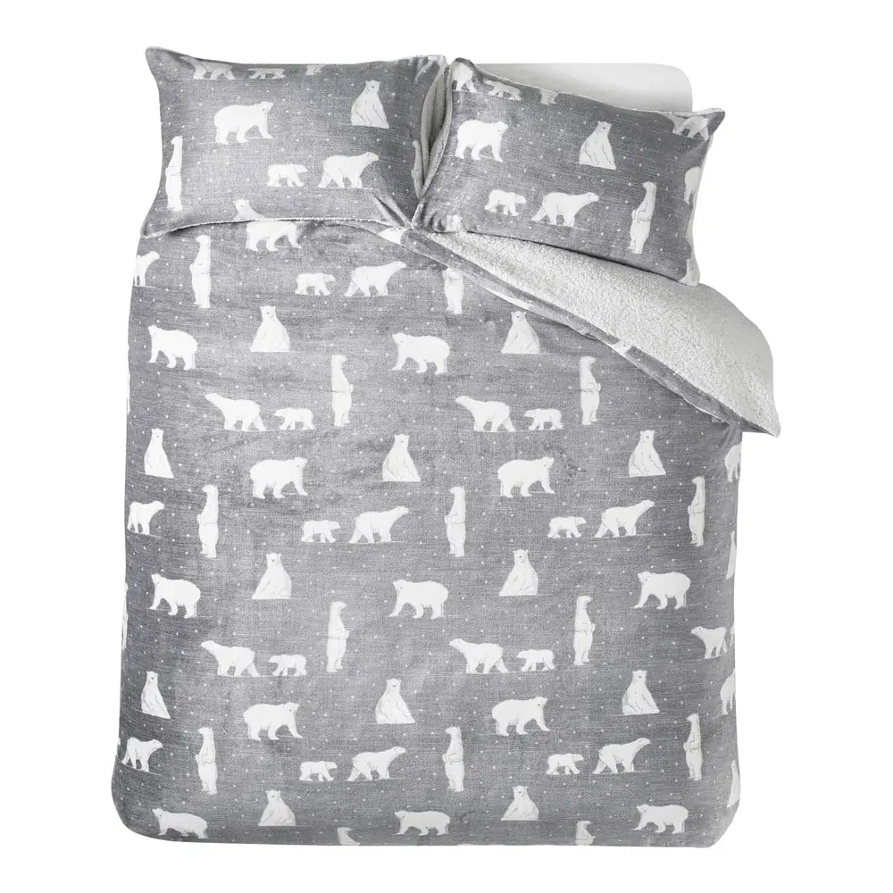 Lenjerie de pat gri din sherpa pentru pat dublu 200x200 cm Cosy Polar Bear – Catherine Lansfield
