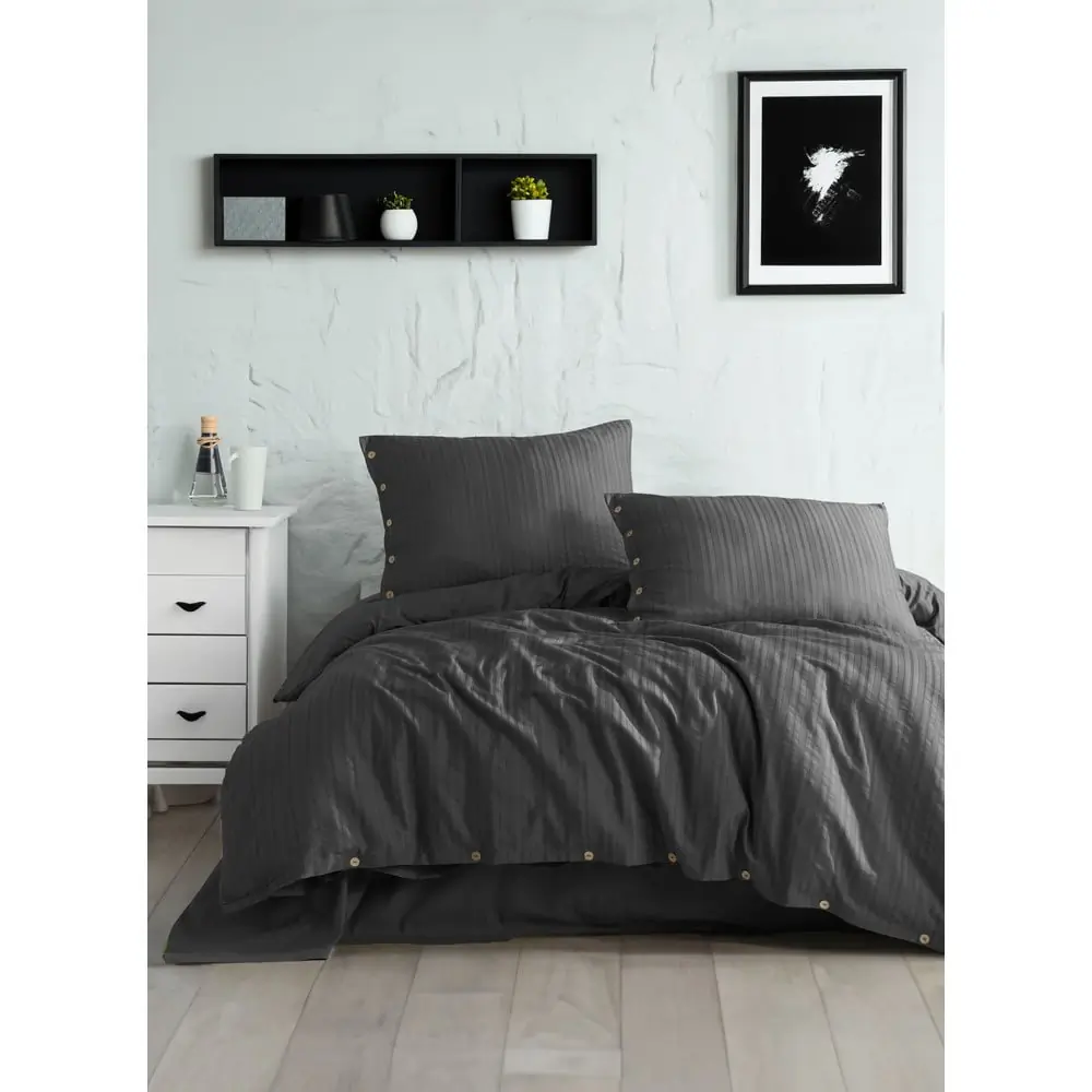 Lenjerie de pat gri închis din bumbac ranforcé pentru pat de o persoană 140x200 cm Como Striped – Mila Home Luxury