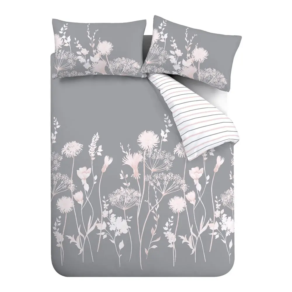 Lenjerie de pat gri pentru pat dublu 200x200 cm Meadowsweet Floral – Catherine Lansfield