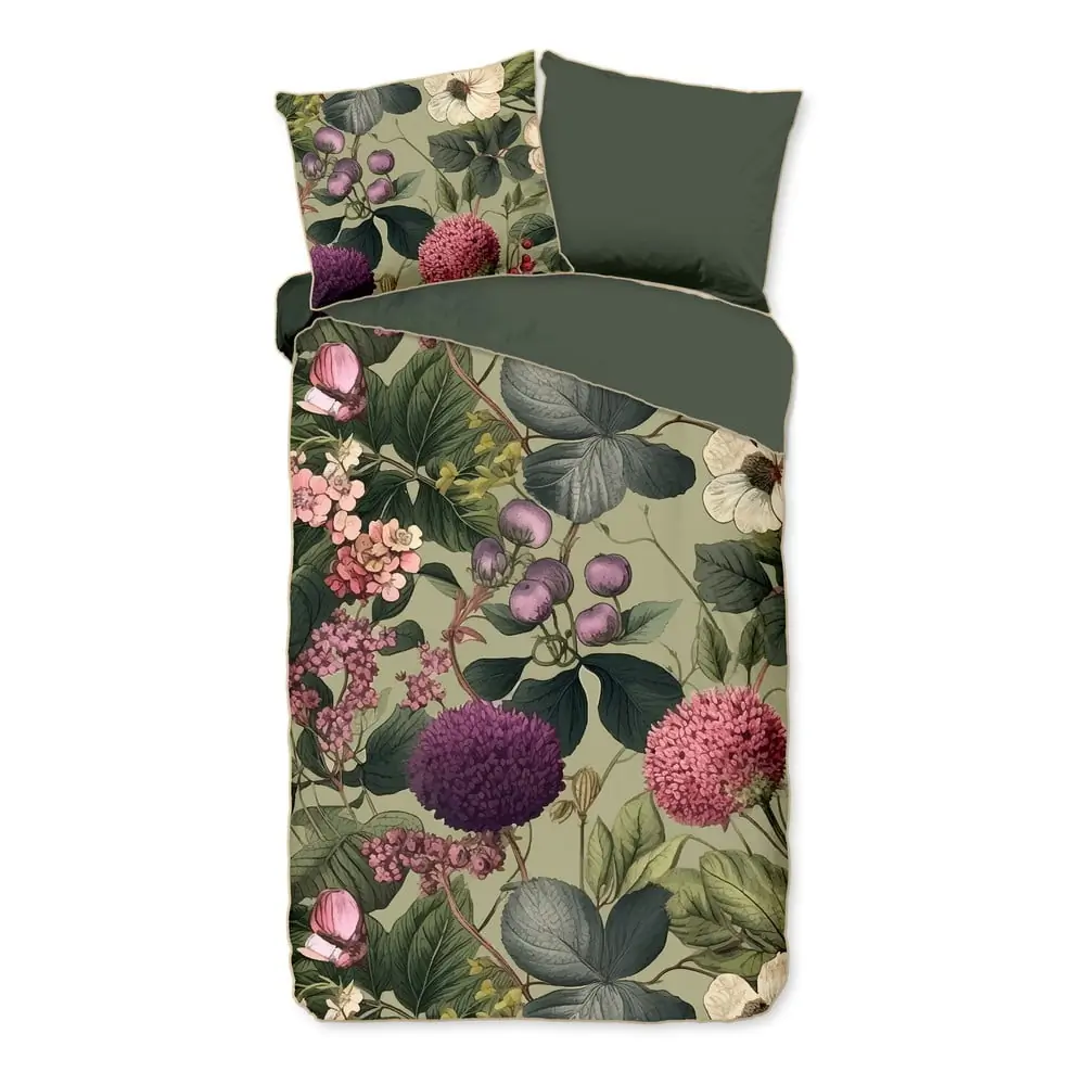 Lenjerie de pat kaki din bumbac satinat pentru pat de o persoană, extinsă 140x220 cm Onaz – Descanso