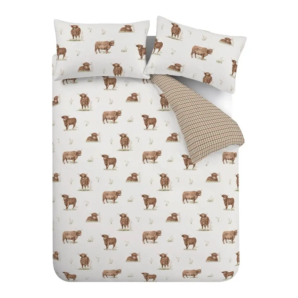 Lenjerie de pat maro-bej pentru pat dublu, extinsă 230x220 cm Angus Highland Cow – Catherine Lansfield
