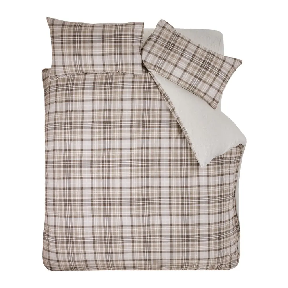 Lenjerie de pat maro din sherpa pentru pat dublu 200x200 cm Cosy Sherpa Check – Catherine Lansfield