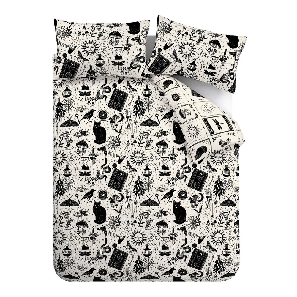 Lenjerie de pat neagră-bej pentru pat de o persoană 135x200 cm Enchanted Witchcraft – Catherine Lansfield