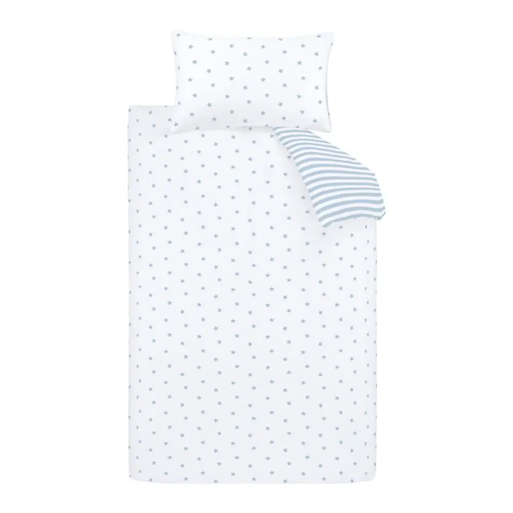 Lenjerie de pat pentru copii albă-albastră din bumbac pentru pat de o persoană 135x200 cm Mini Star & Stripes – Bianca