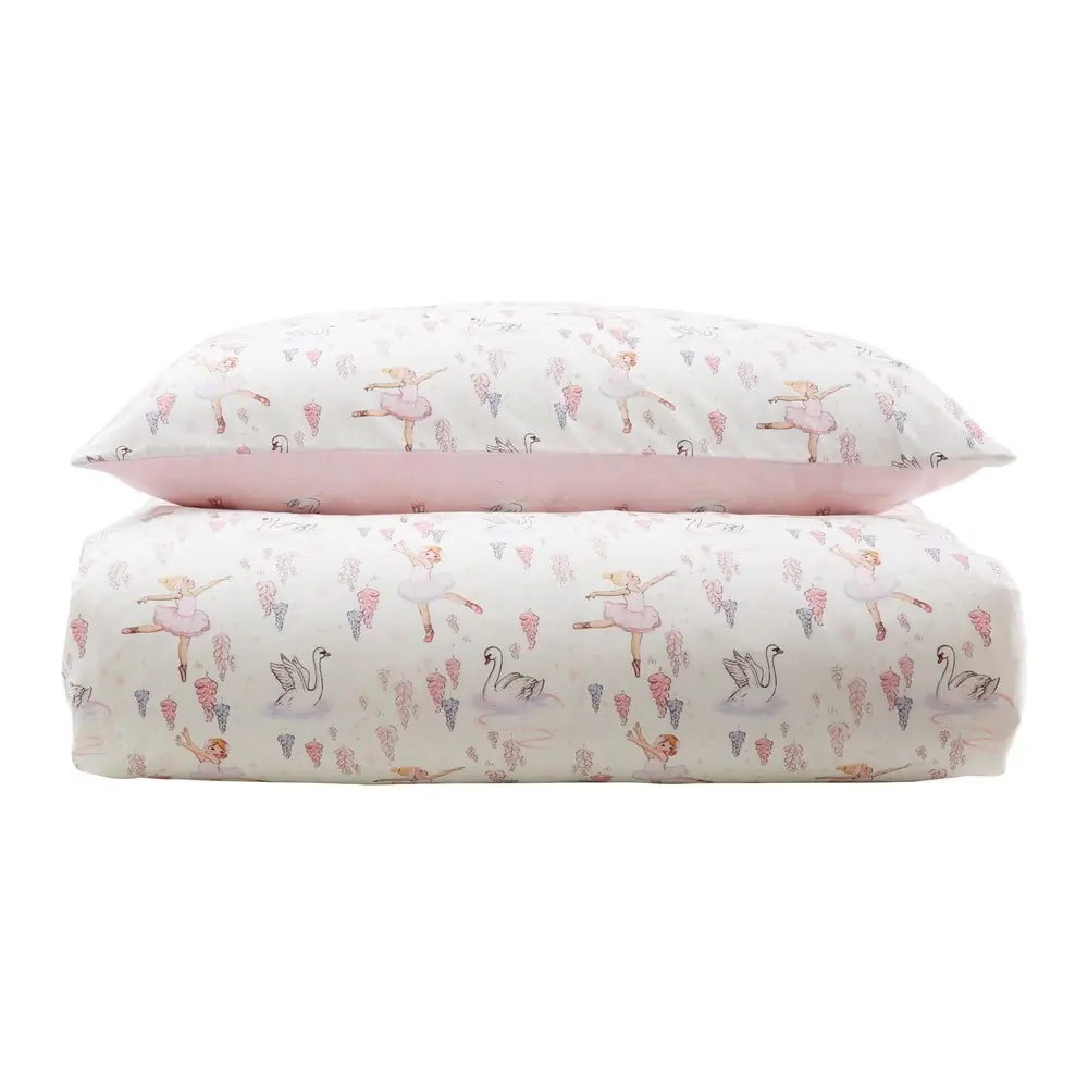 Lenjerie de pat pentru copii albă-roz din bumbac pentru pat dublu 200x200 cm Ballerina – Belle & Boo
