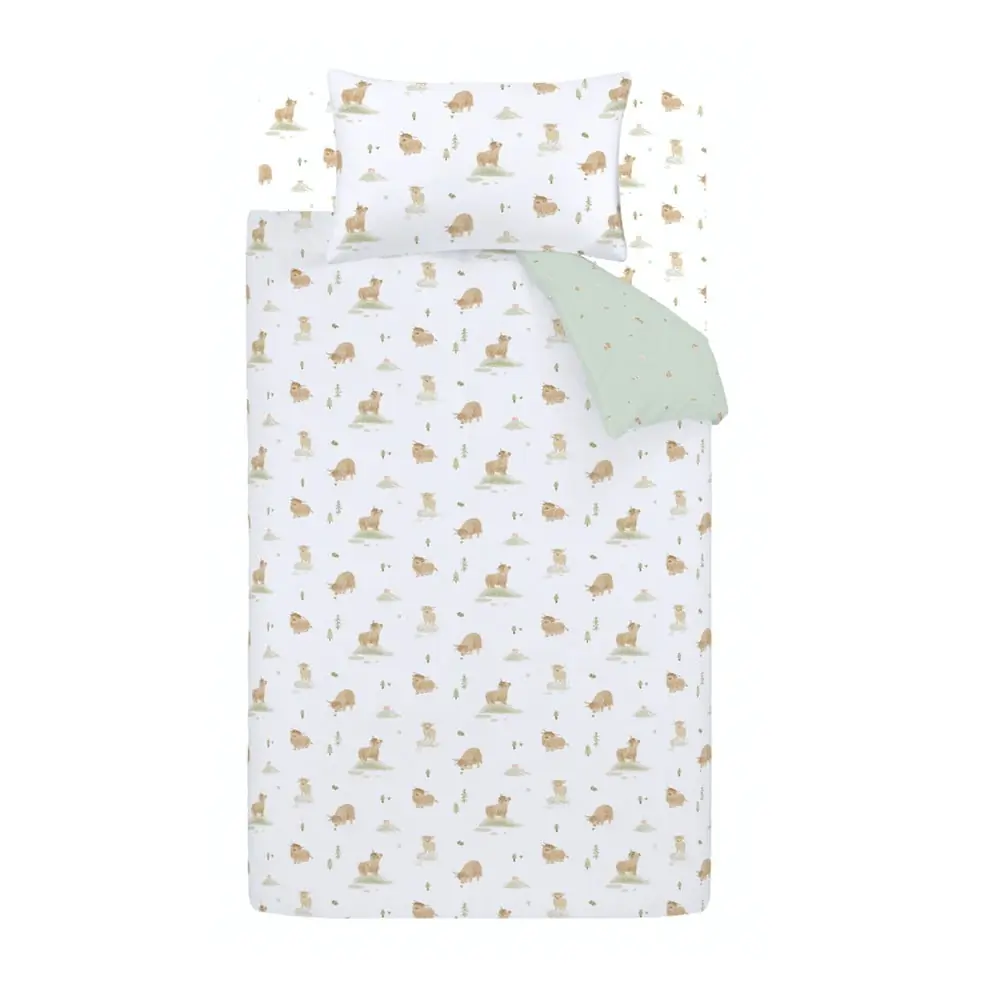 Lenjerie de pat pentru copii albă-verde din bumbac pentru pat de o persoană 135x200 cm Mini Moo Cow – Bianca