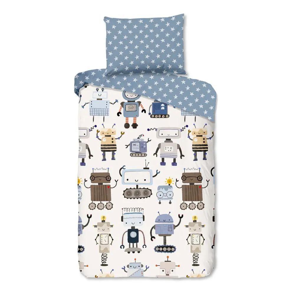 Lenjerie de pat pentru copii albastră-bej din bumbac pentru pat de o persoană 140x200 cm Robo – Good Morning