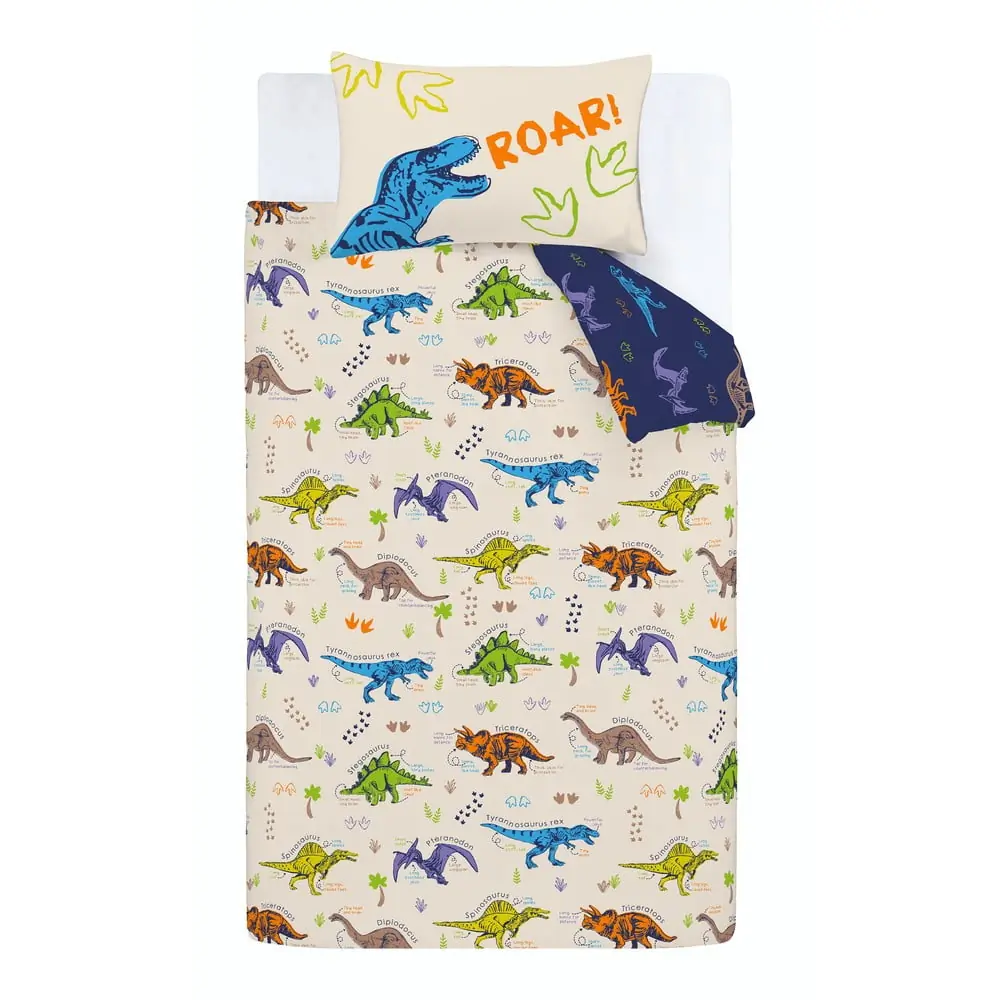 Lenjerie de pat pentru copii albastră-bej pentru pat de o persoană 135x200 cm Prehistoric Dinosaurs – Catherine Lansfield