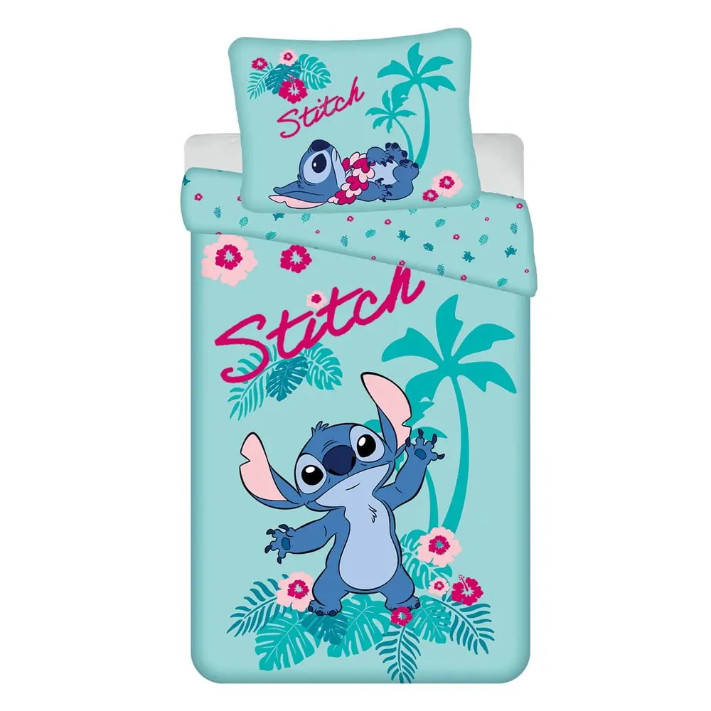 Lenjerie de pat pentru copii albastră din bumbac pentru pat de o persoană 140x200 cm Lilo a Stitch 