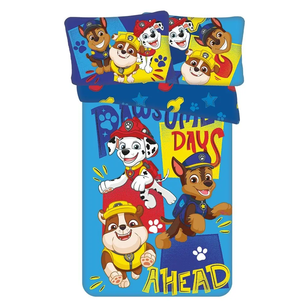 Lenjerie de pat pentru copii albastră din bumbac pentru pătuț 100x135 cm Paw Patrol 