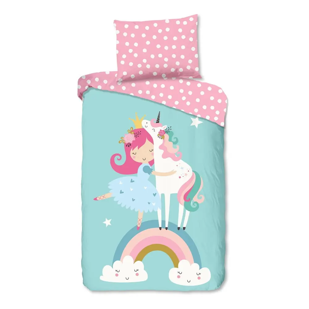 Lenjerie de pat pentru copii albastră-roz din bumbac pentru pat de o persoană 140x200 cm Heaven – Good Morning