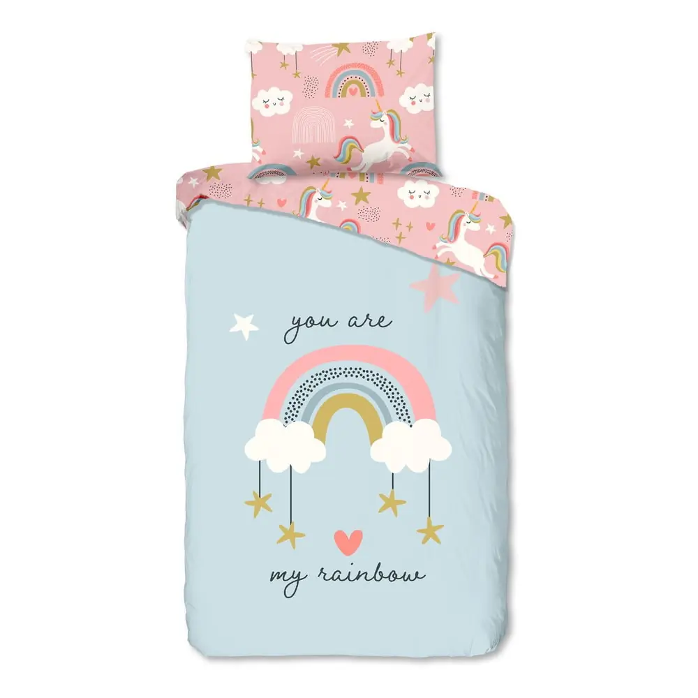 Lenjerie de pat pentru copii albastră-roz din bumbac pentru pat de o persoană 140x200 cm Suus – Good Morning