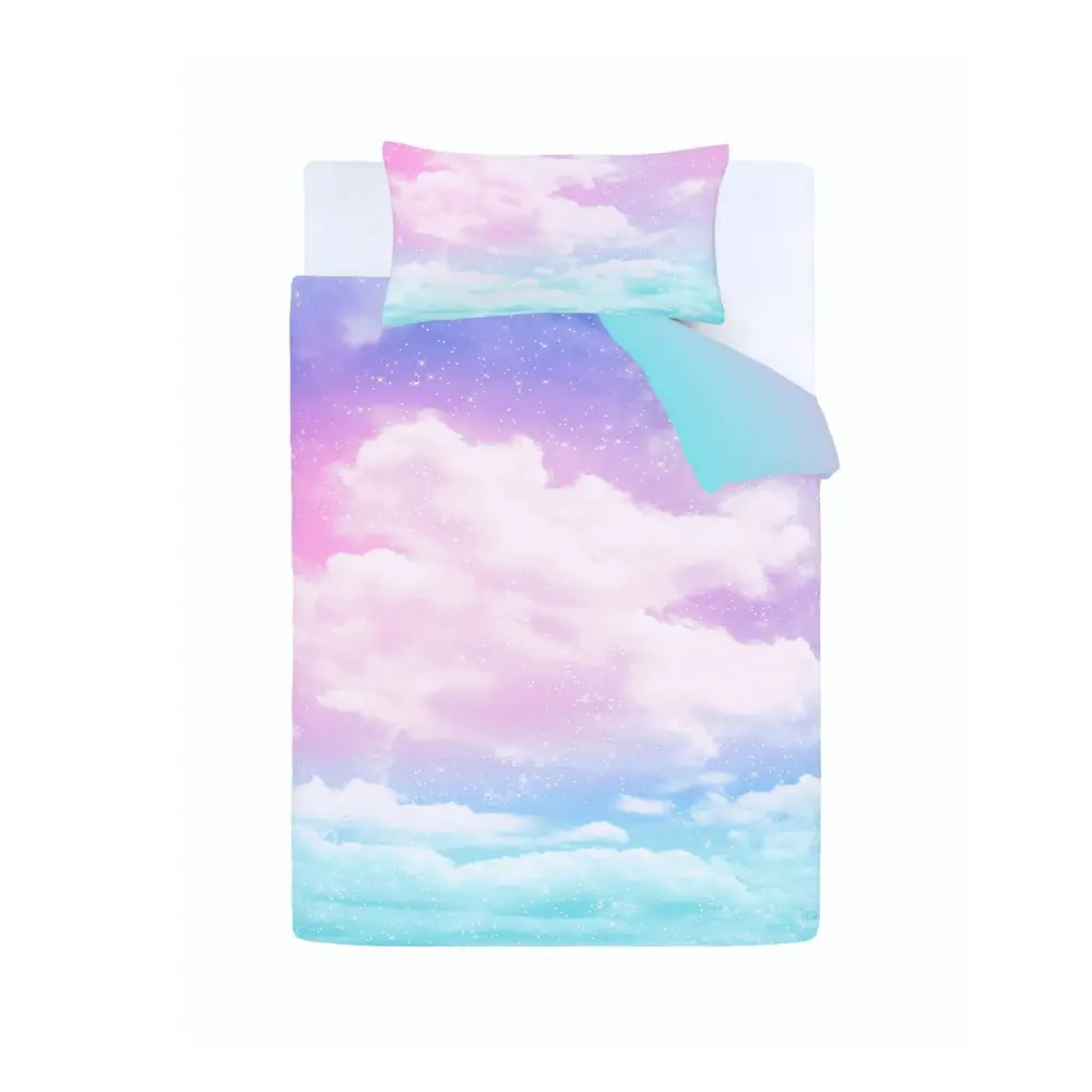 Lenjerie de pat pentru copii albastră-roz pentru pat dublu 200x200 cm Ombre Rainbow Clouds – Catherine Lansfield