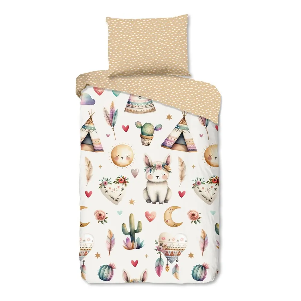 Lenjerie de pat pentru copii bej din bumbac pentru pat de o persoană 140x200 cm Luz – Good Morning