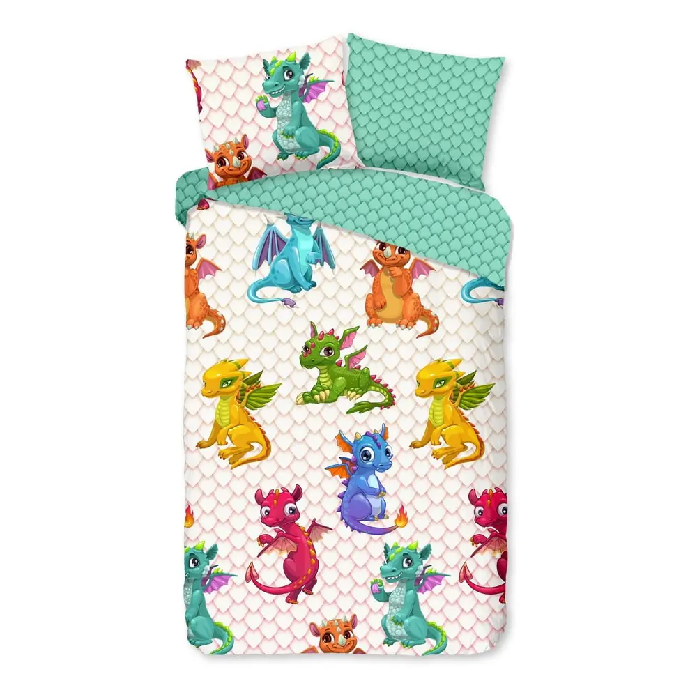 Lenjerie de pat pentru copii din bumbac pentru pat de o persoană, extinsă 140x220 cm Dragons – Good Morning