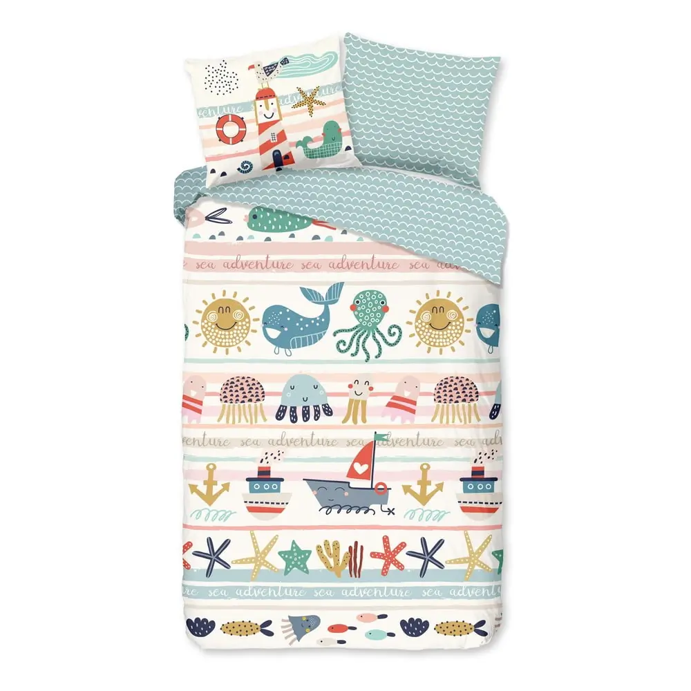Lenjerie de pat pentru copii din bumbac pentru pat de o persoană, extinsă 140x220 cm Sea – Good Morning