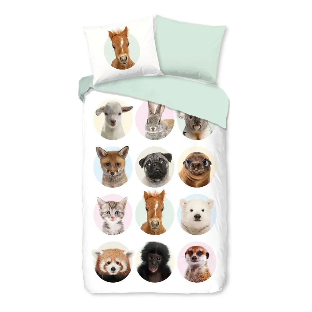 Lenjerie de pat pentru copii din bumbac pentru pat de o persoană, extinsă 140x220 cm Young Animals – Good Morning
