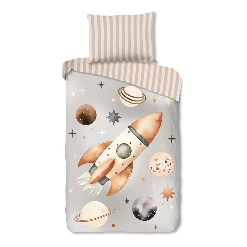 Lenjerie de pat pentru copii grej din bumbac pentru pat de o persoană 140x200 cm Explore – Good Morning