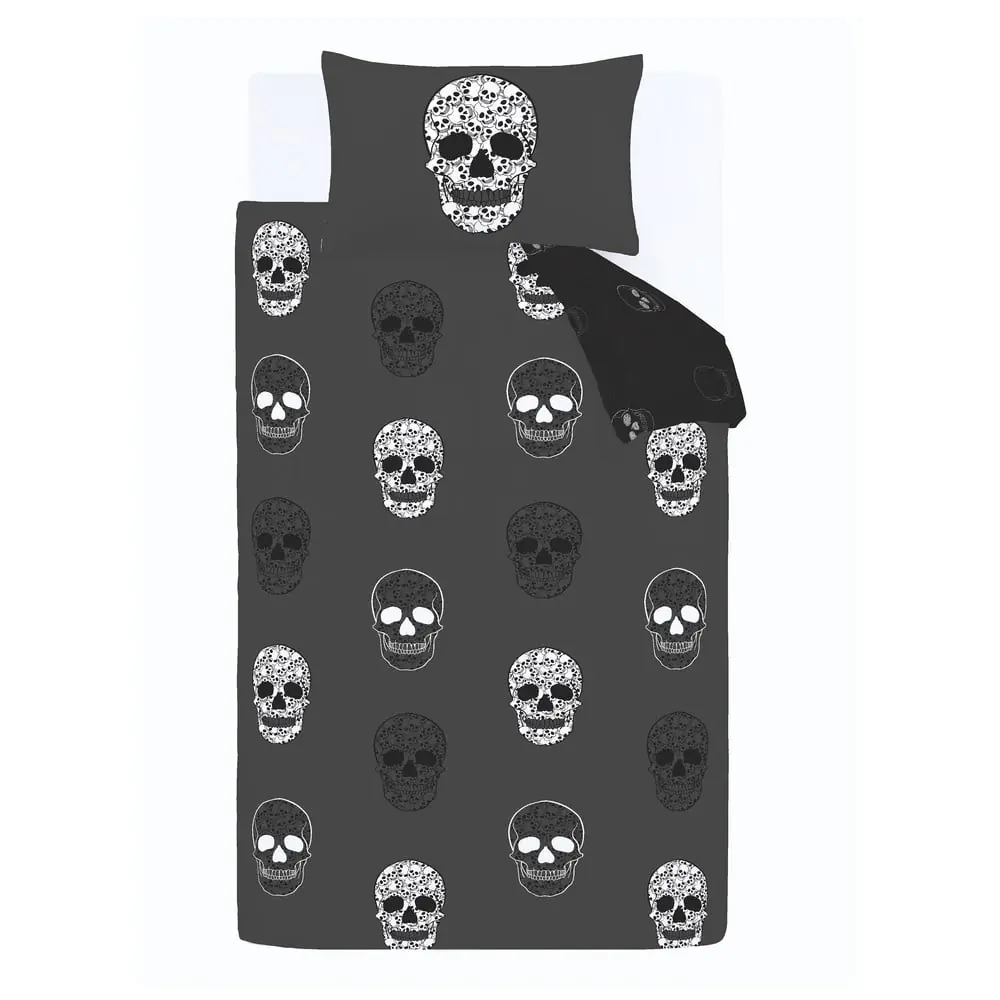 Lenjerie de pat pentru copii gri închis pentru pat de o persoană 135x200 cm Skulls – Catherine Lansfield