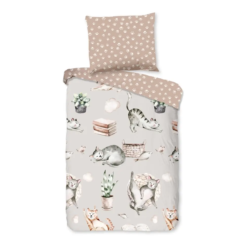 Lenjerie de pat pentru copii gri-maro din bumbac pentru pătuț 120x150 cm Catlife – Good Morning