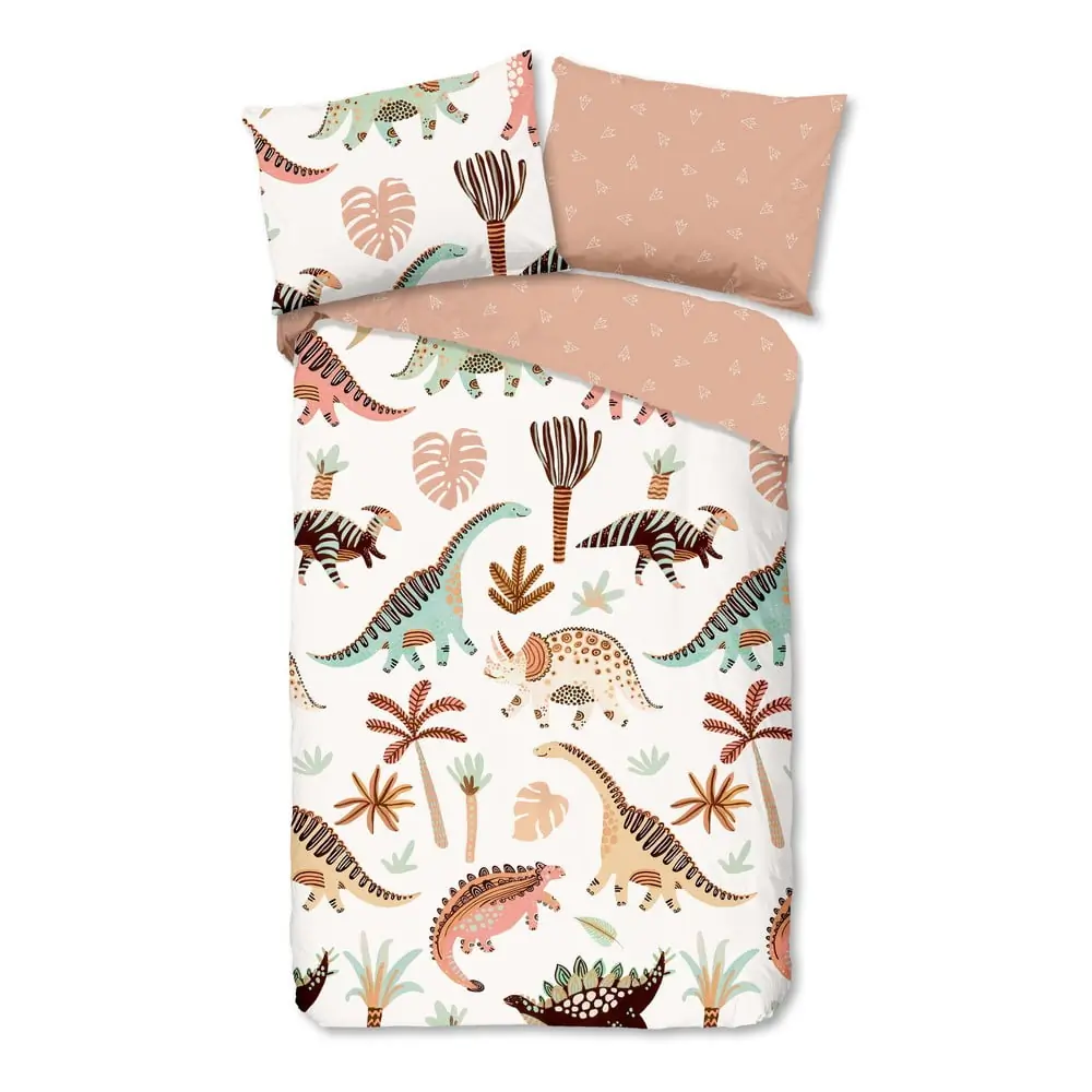 Lenjerie de pat pentru copii maro-bej din bumbac pentru pat de o persoană 140x200 cm Dino – Good Morning