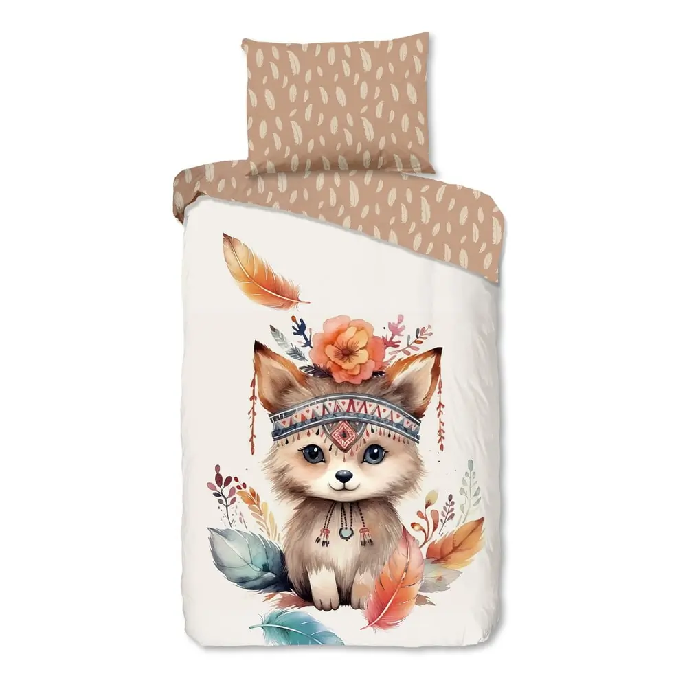 Lenjerie de pat pentru copii maro-bej din bumbac pentru pat de o persoană 140x200 cm Hay – Good Morning