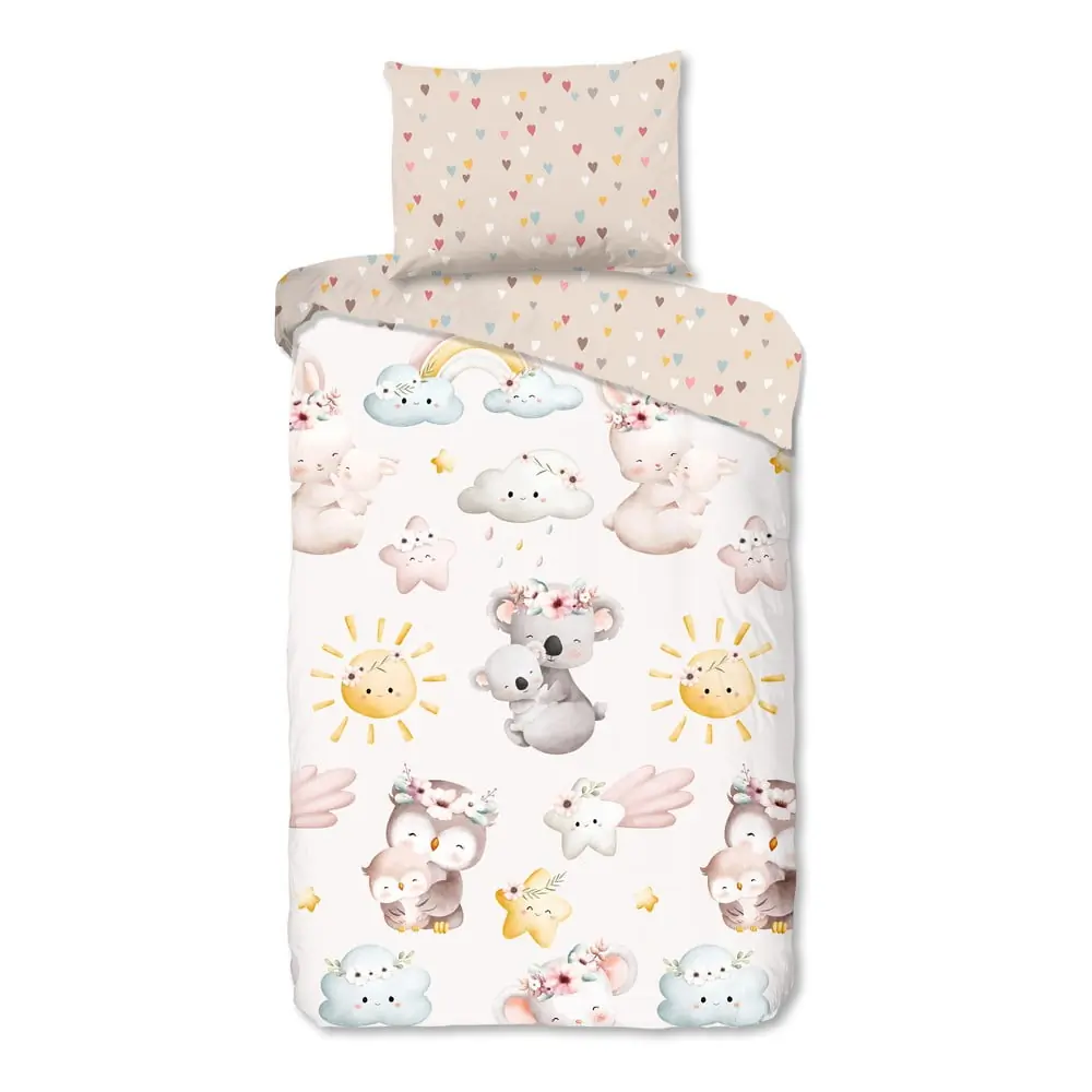 Lenjerie de pat pentru copii maro-bej din bumbac pentru pat de o persoană 140x200 cm Hugs – Good Morning