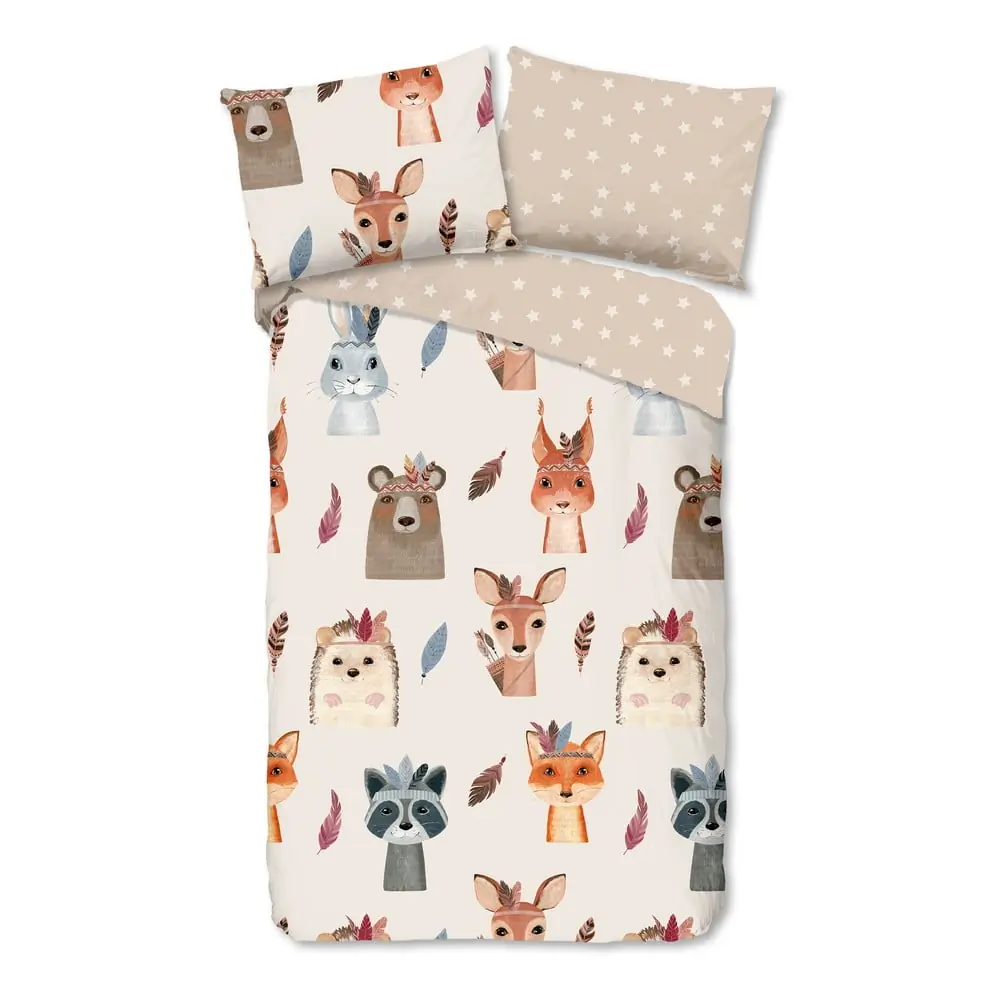 Lenjerie de pat pentru copii maro-bej din bumbac pentru pat de o persoană 140x200 cm Rave – Good Morning