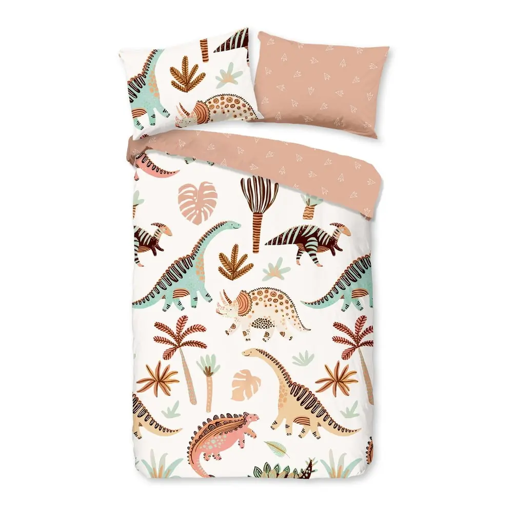 Lenjerie de pat pentru copii maro-bej din bumbac pentru pătuț 100x135 cm Dino – Good Morning