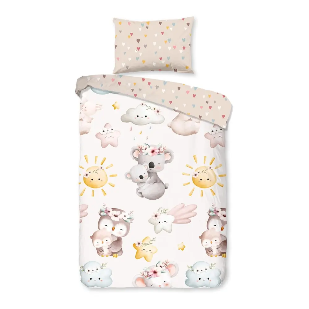 Lenjerie de pat pentru copii maro-bej din bumbac pentru pătuț 100x135 cm Hugs – Good Morning