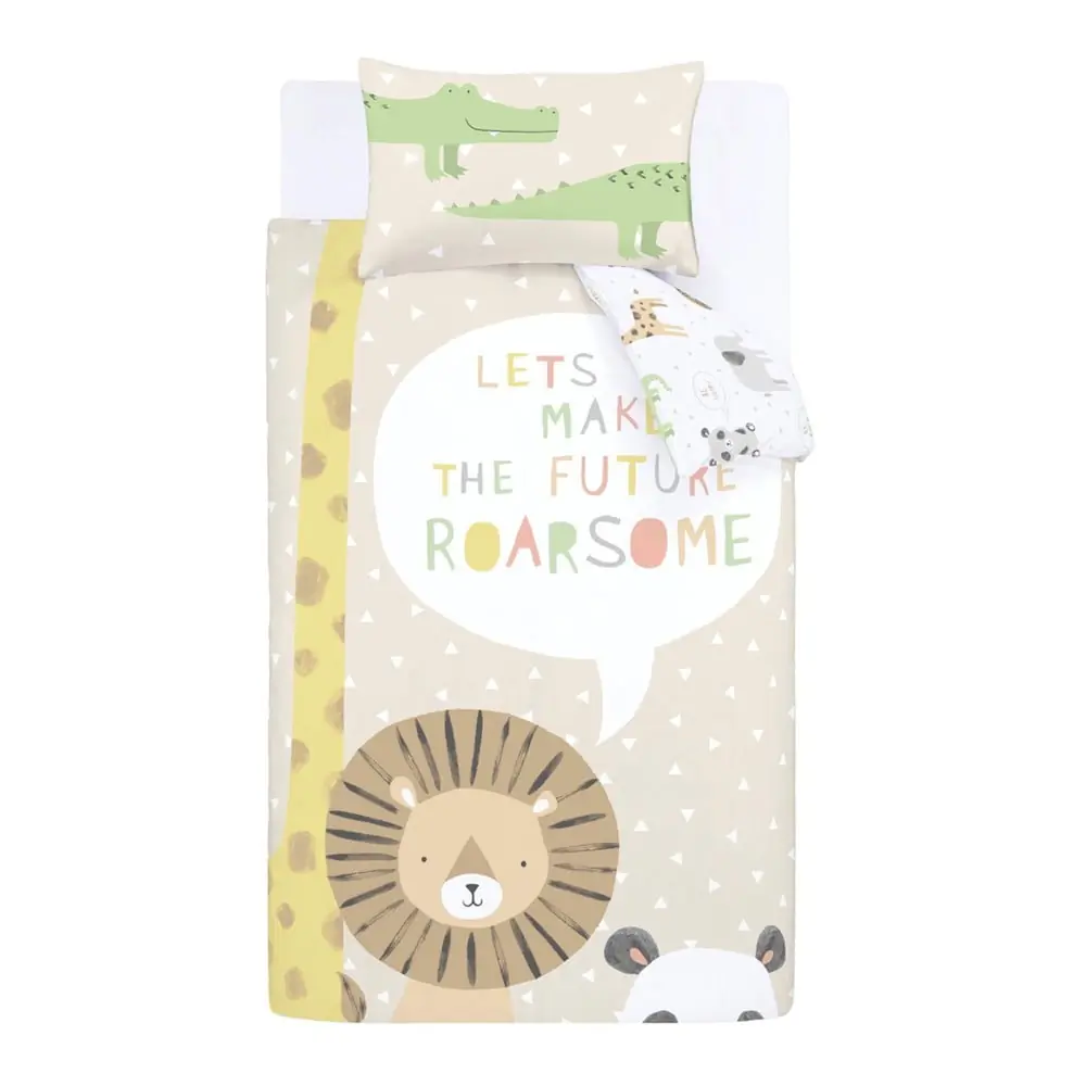 Lenjerie de pat pentru copii maro deschis pentru pat de o persoană 135x200 cm Roarsome Animals – Catherine Lansfield