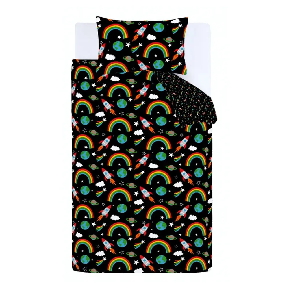 Lenjerie de pat pentru copii neagră pentru pat de o persoană 135x200 cm Rainbow Rockets – Catherine Lansfield