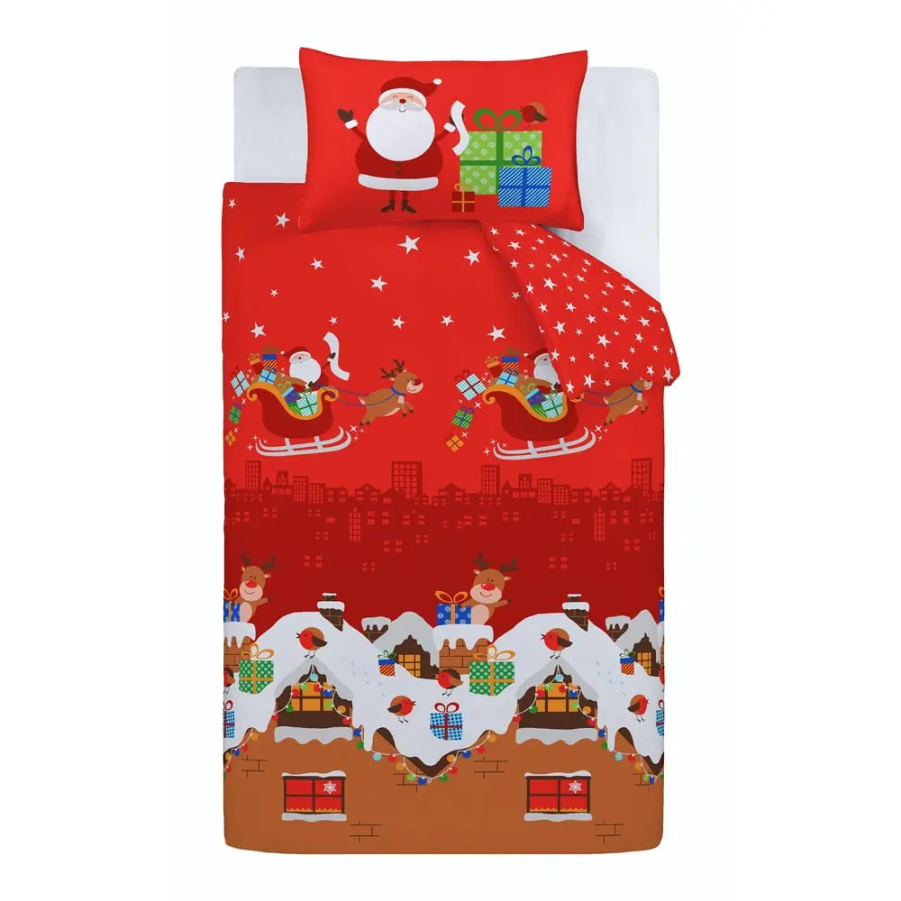 Lenjerie de pat pentru copii roșie pentru pătuț 120x150 cm Santa's Christmas Presents – Catherine Lansfield