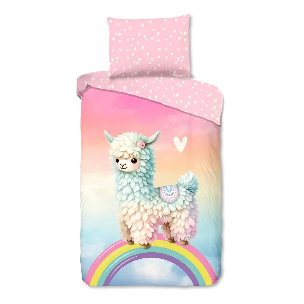 Lenjerie de pat pentru copii roz din bumbac pentru pat de o persoană 140x200 cm Chico – Good Morning