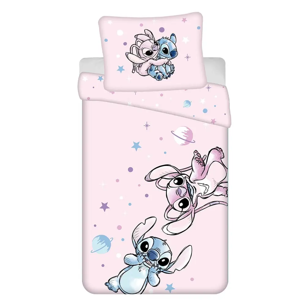 Lenjerie de pat pentru copii roz din bumbac pentru pat de o persoană 140x200 cm Lilo a Stitch 