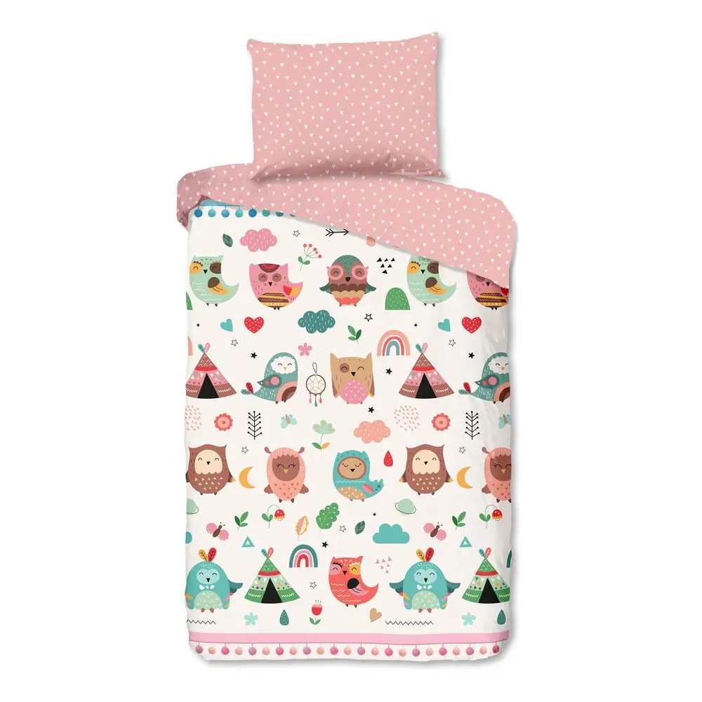 Lenjerie de pat pentru copii roz din bumbac pentru pat de o persoană 140x200 cm Wise – Good Morning