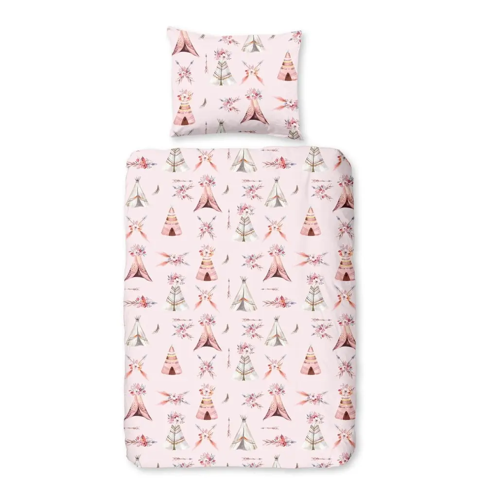 Lenjerie de pat pentru copii roz din bumbac pentru pătuț 100x135 cm Boho – Good Morning