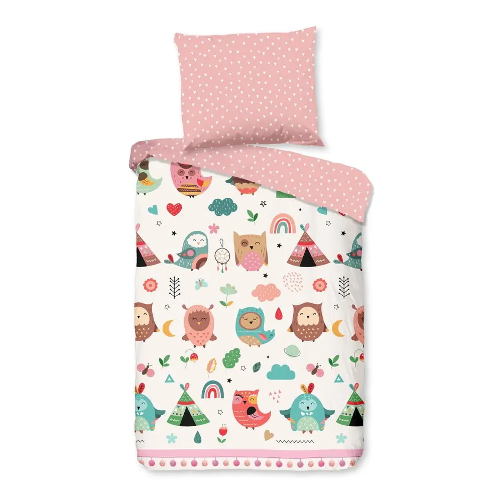 Lenjerie de pat pentru copii roz din bumbac pentru pătuț 100x135 cm Wise – Good Morning