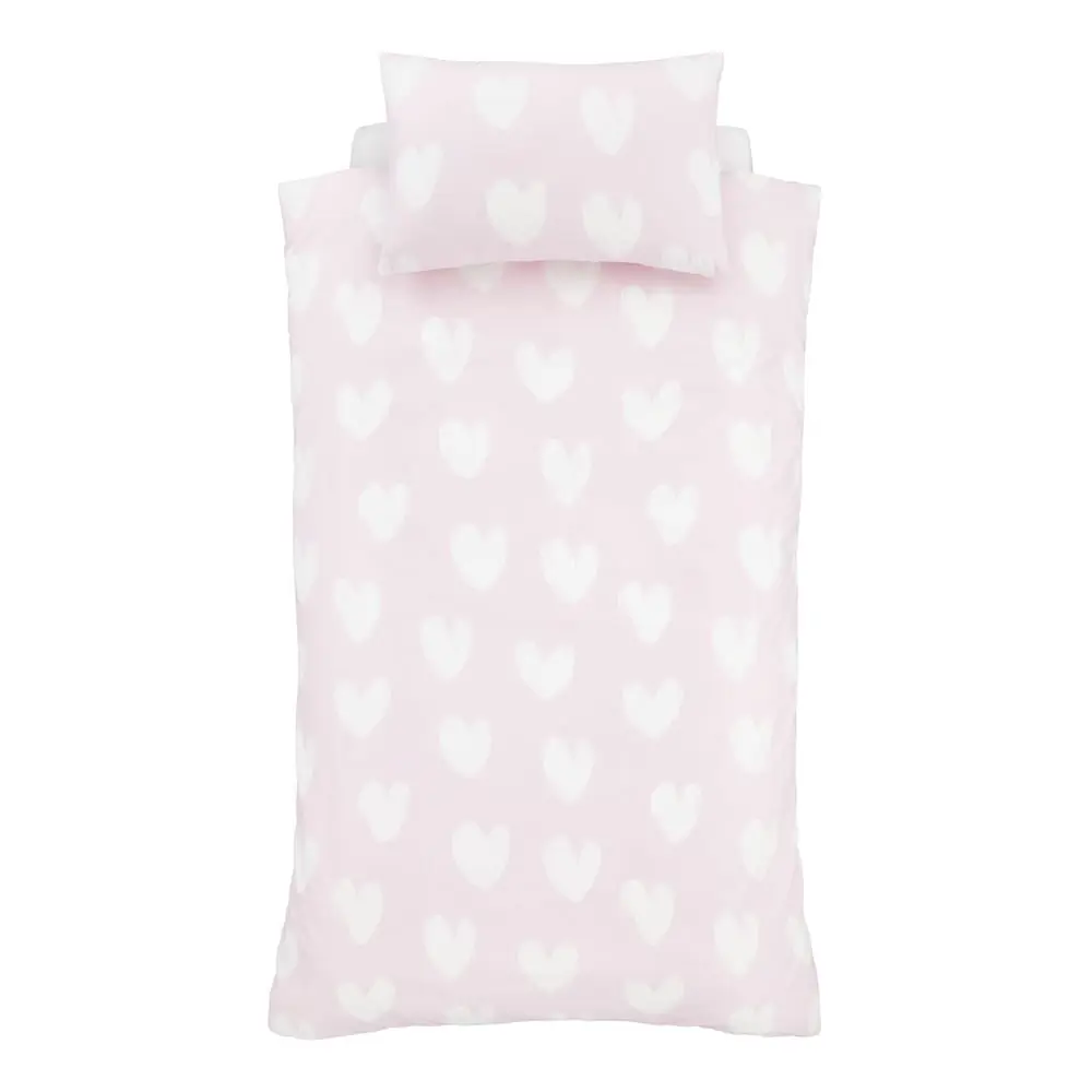 Lenjerie de pat pentru copii roz din flanelă pentru pat dublu 200x200 cm Hearts – Catherine Lansfield