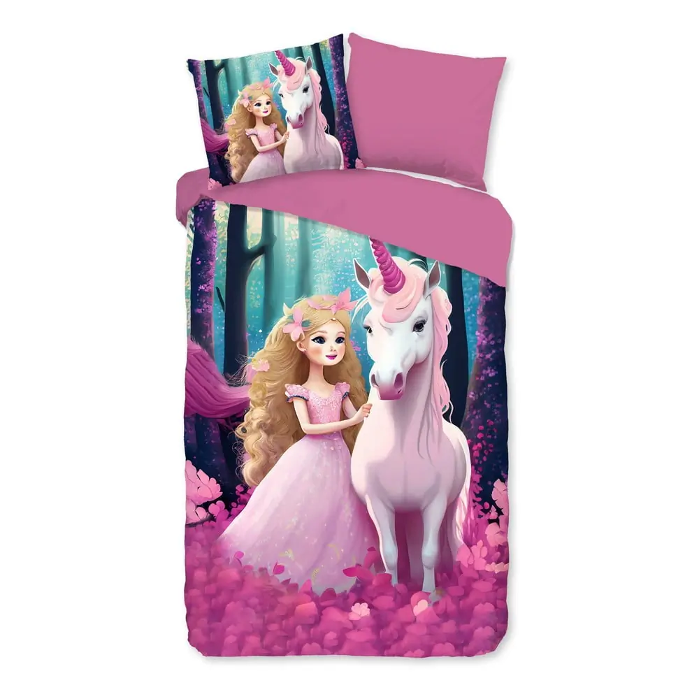 Lenjerie de pat pentru copii roz din microfibră pentru pat de o persoană, extinsă 140x220 cm Julia – Good Morning