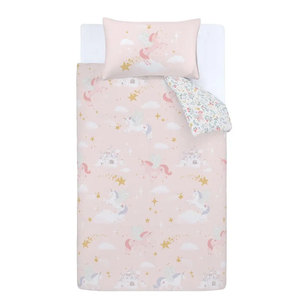 Lenjerie de pat pentru copii roz pentru pat dublu 200x200 cm Fairytale Unicorn – Catherine Lansfield