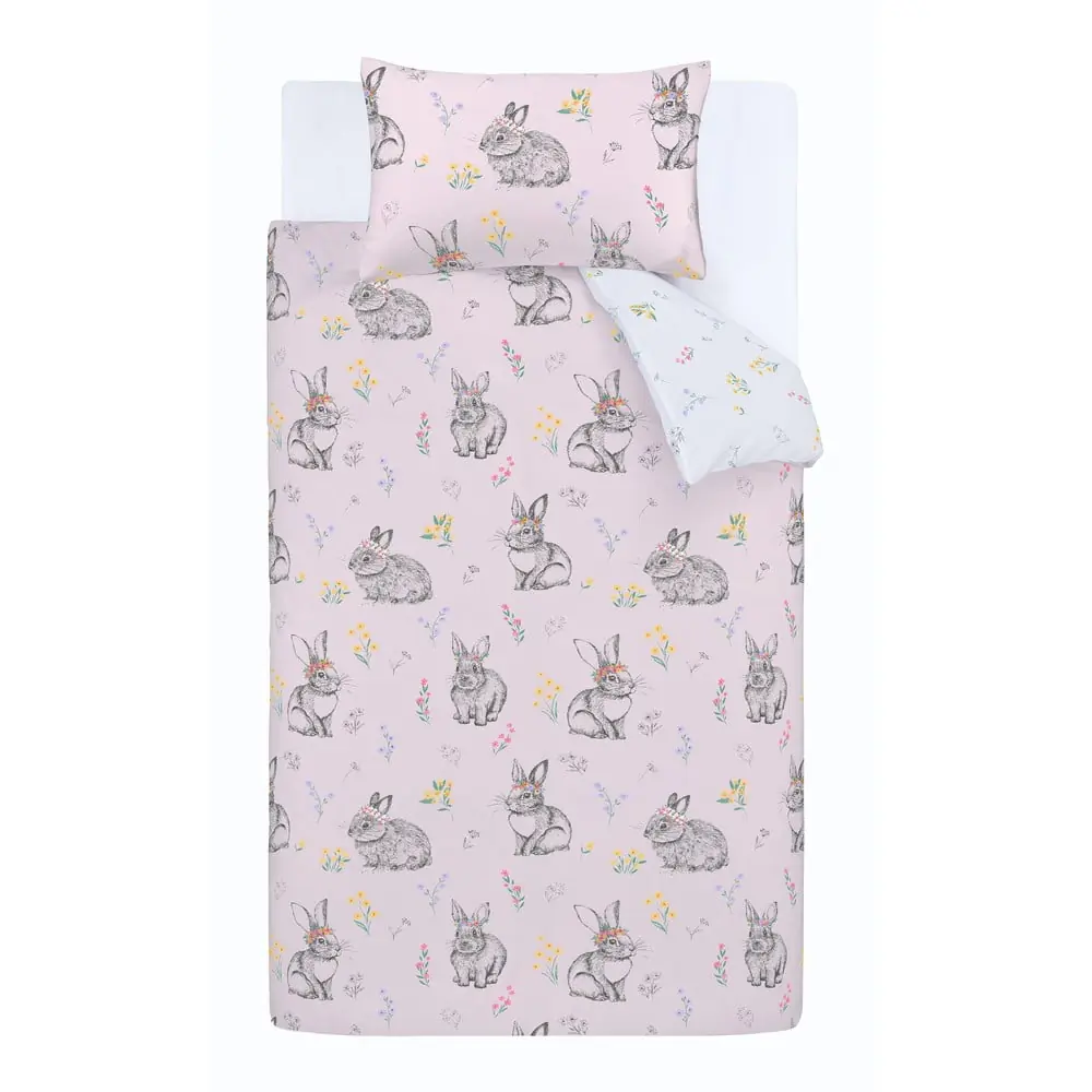 Lenjerie de pat pentru copii roz pentru pătuț 120x150 cm Bunny Tails Ditsy Flowers – Catherine Lansfield