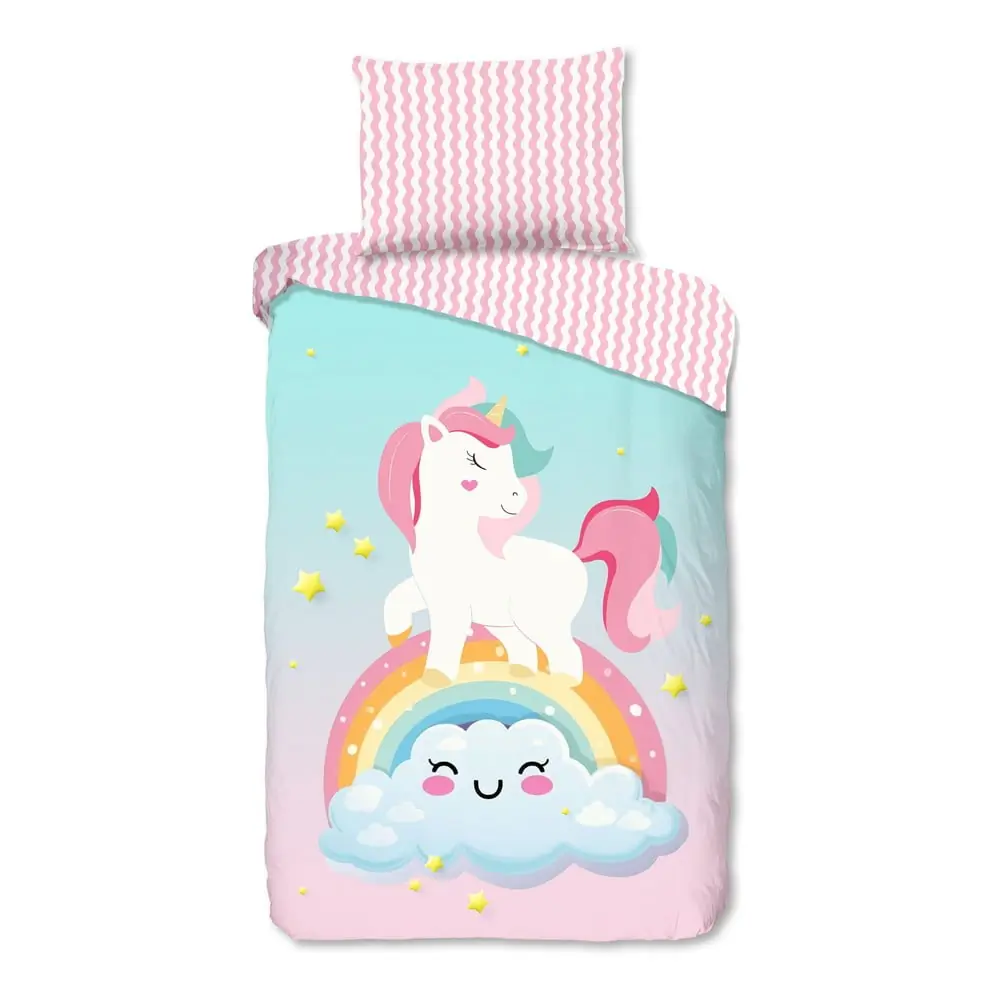 Lenjerie de pat pentru copii roz-turcoaz din bumbac pentru pat de o persoană 140x200 cm Sweety – Good Morning