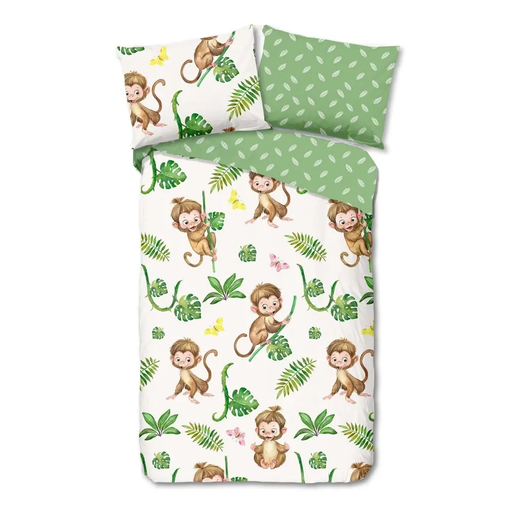 Lenjerie de pat pentru copii verde-bej din bumbac pentru pat de o persoană 140x200 cm Play – Good Morning