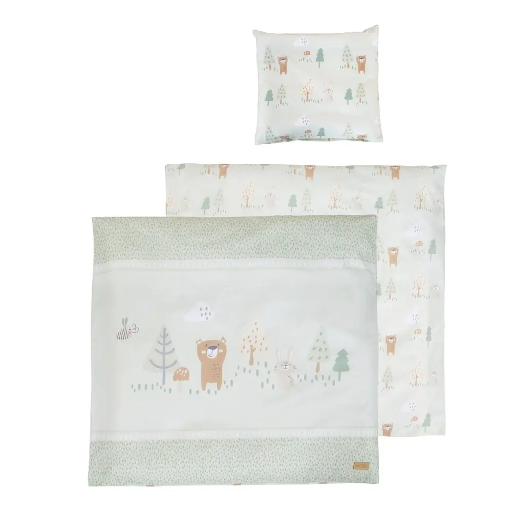 Lenjerie de pat pentru copii verde-deschis din bumbac pentru pătuț 80x80 cm Woodland Buddies – Roba