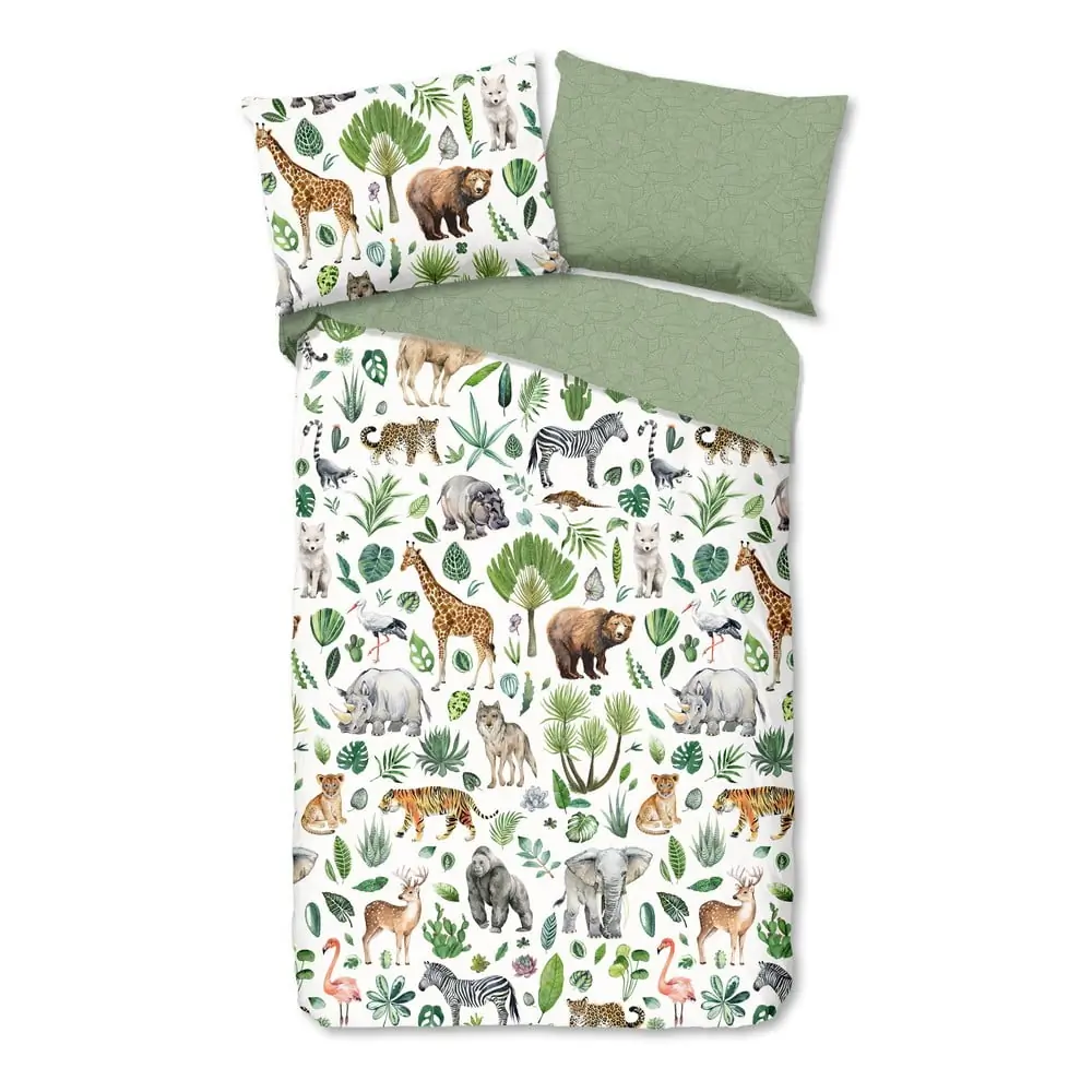 Lenjerie de pat pentru copii verde din bumbac pentru pătuț 100x135 cm Samba – Good Morning
