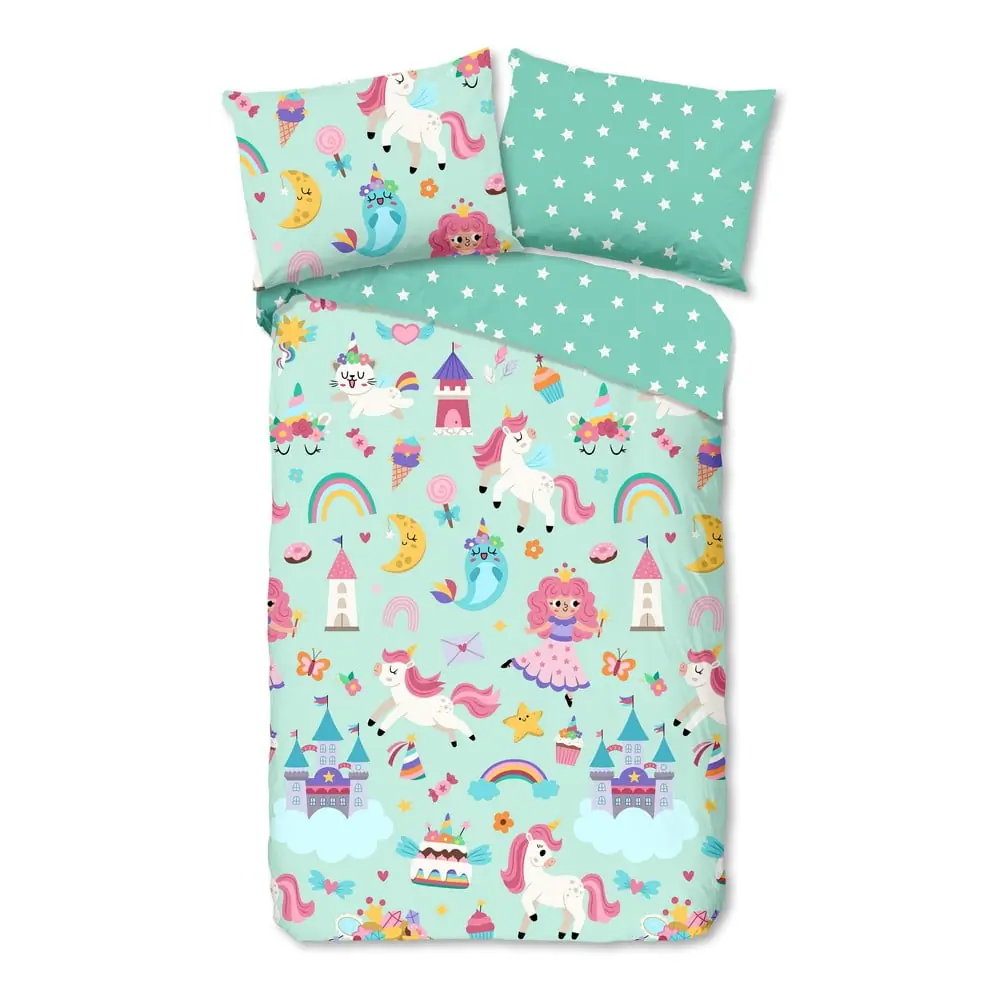 Lenjerie de pat pentru copii verde-mentă din bumbac pentru pat de o persoană 140x200 cm Fantastic – Good Morning